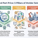 How to Choose a Plastic Injection Molder: A Selection Guide for OEMs Infographic depicting the 5 pillars of OEM selection of Injection molder